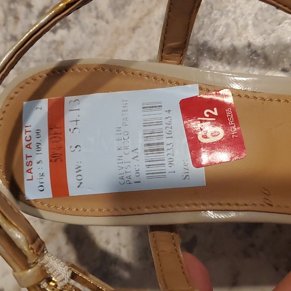 Calvin Klein Womens Heels 6.5 Brown Patent Leather Pointed Toe Slingback Sandals - Picture 4 of 7